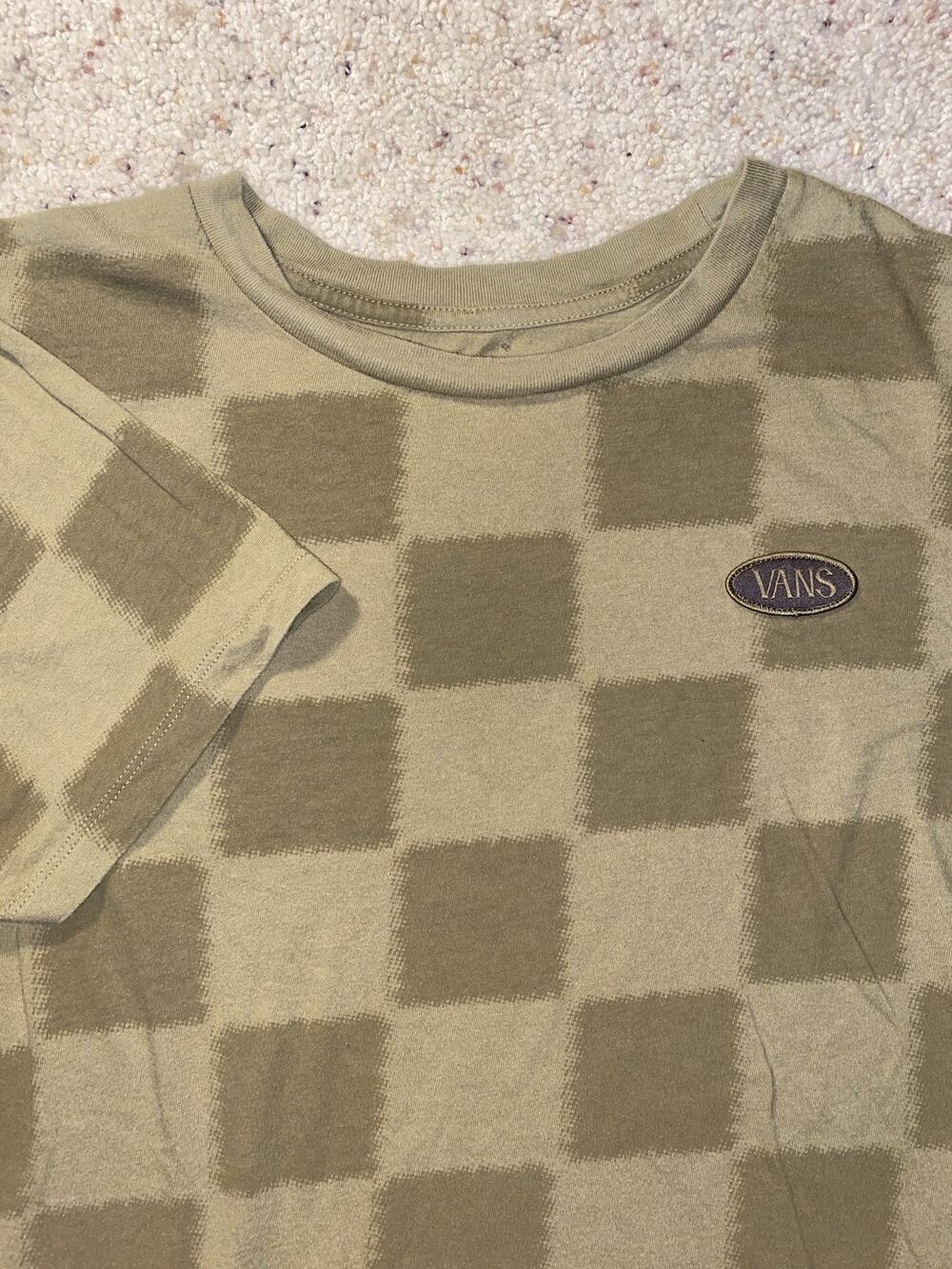 Vans Mens Large Checkerboard Tan Brown Graphic T Shirt Skate Streetwear